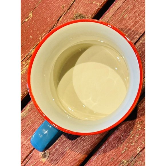 Pier 1 Coffee Mug Cup Yellow Hand Painted Giraffe Print Teal Handle 8 Ounces - Picture 3 of 12